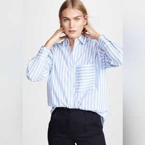 AYR The Deep End Button Down Oversized  Shirt Striped Blue & White Size XS $125